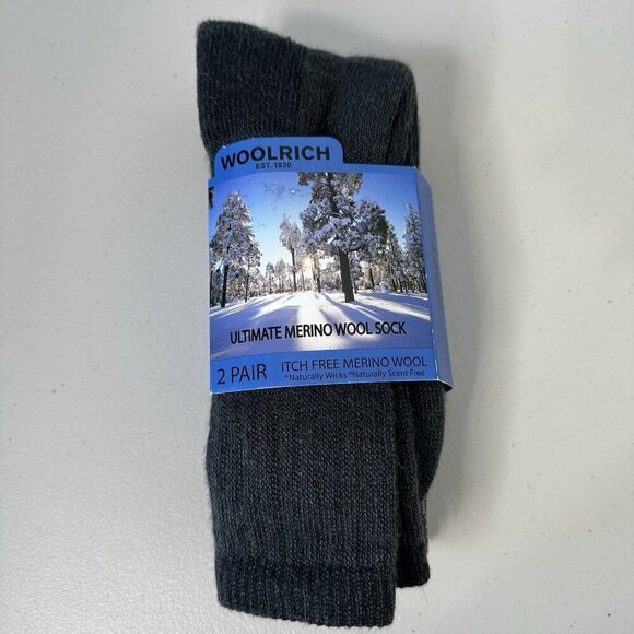 Woolrich 2 Pair Ultimate Merino Wool Socks Mens Sz L 9-12 Charcoal Itch free - Picture 1 of 4